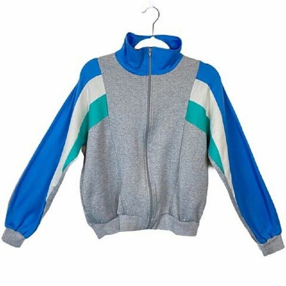 Vintage Tops - Main Event Sweatshirt Track Jacket Vintage Women's Gray Blue Zip Front Size L